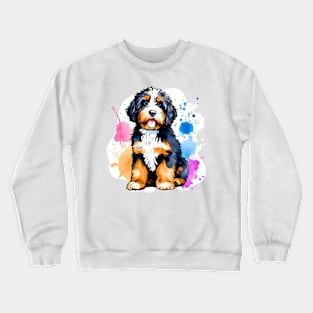 Bernedoodle Puppy Watercolor Art Crewneck Sweatshirt